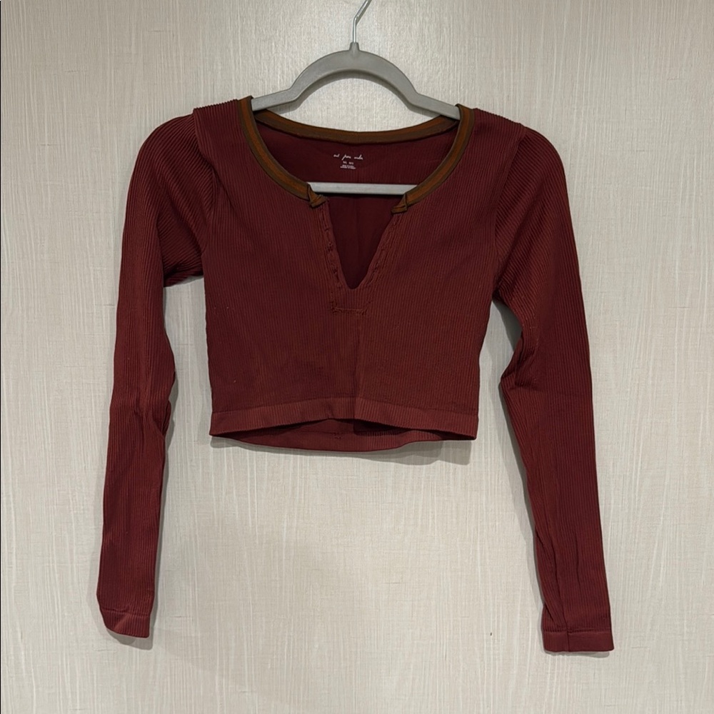 Urban Outfitters Red Long Sleeve Bodysuit with V-Neck